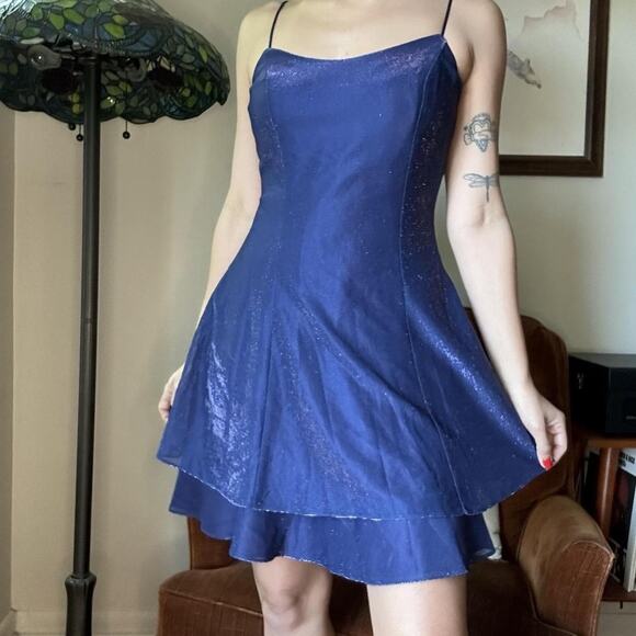 VTG Steppin Out Purple Iridescent Y2K Mini Dress 13/14 - Picture 1 of 5